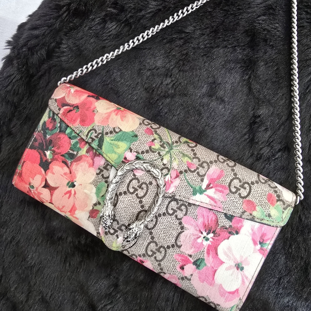 Authentic Gucci Dionysus Wallet On Chain  Blooms Floral Print GG Coated Canvas - Picture 9 of 16